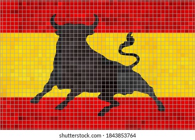 Bandera mosaica de España con un toro Osborne - Ilustración, 
Bandera mosaica abstracta de España