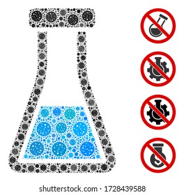 Mosaic flask organized from flu virus icons in various sizes and color hues. Vector viral icons are organized into abstract composition flask icon. Some bonus icons are added.