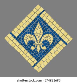 Mosaic Fleur-de-Lis design. Royal french lily. The classic Roman mosaic. Each element is isolated and edited. Vector illustration.