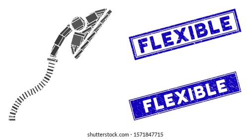 Mosaic flexible shower pictogram and rectangle Flexible seal stamps. Flat vector flexible shower mosaic pictogram of randomized rotated rectangle elements.