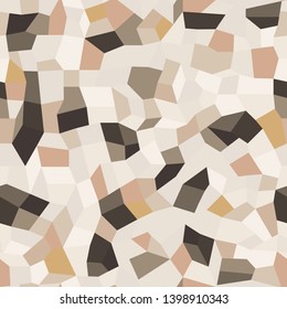 Mosaic floors of marble chips. Floors terrazzo, polymer mosaic seamless pattern in light brown color. Abstract background. Vector texture