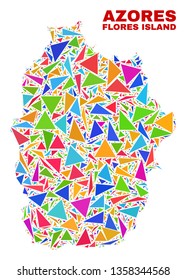 Mosaic Flores Island of Azores map of triangles in bright colors isolated on a white background. Triangular collage in shape of Flores Island of Azores map.