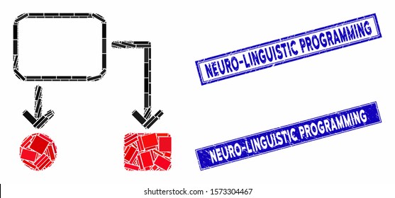 Mosaic flowchart scheme icon and rectangle Neuro-Linguistic Programming stamps. Flat vector flowchart scheme mosaic icon of random rotated rectangle items.