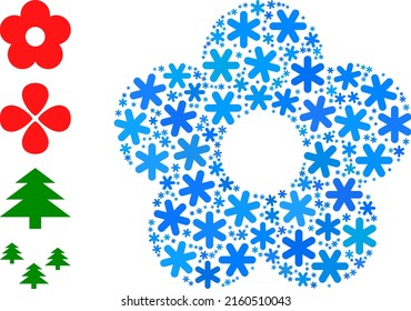 Mosaic flower icon is constructed for winter, New Year, Christmas. Flower icon mosaic is constructed with light blue ice crystals. Some bonus icons are added.