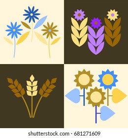 Mosaic flowers. Vector pattern with simple shape flowers.