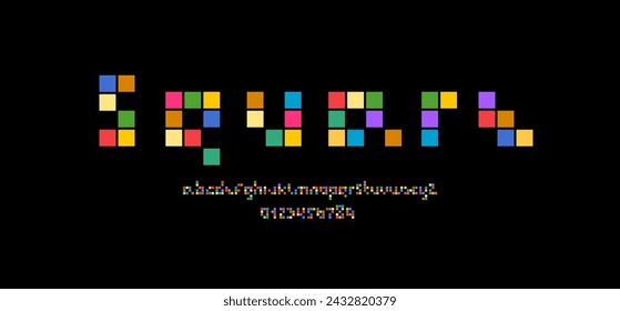 Mosaic font, multi-colored alphabet, letters and numbers made tile style, vector illustration 10eps