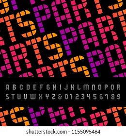 Mosaic Font. Vector Alphabet With Latin Letters And Numbers.