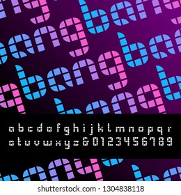 Mosaic Font. Vector Alphabet With Latin Letters And Numbers.