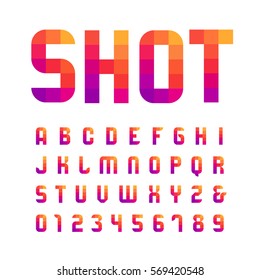 Mosaic Font. Vector Alphabet With Latin Letters And Numbers.