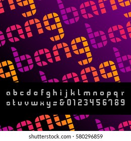 Mosaic font. Vector alphabet with latin letters and numbers.