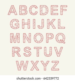 Mosaic font. Vector alphabet with latin letters. Crystal texture font. 