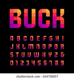 Mosaic Font. Vector Alphabet With Latin Letters And Numbers.