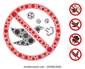 Mosaic forbidden bird flu designed from coronavirus icons in various sizes and color hues. Vector viral icons are combined into abstract composition forbidden bird flu icon.