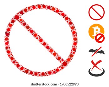 Mosaik verboten, entwickelt aus SARS-Virus-Icons in verschiedenen Größen und Farbtönen. Virusartikel der Vektorillustration sind in abstraktes Mosaik-verbotenes Symbol eingeordnet. Einige Bonussymbole werden hinzugefügt.