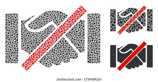 Mosaic Forbidden handshakes icon organized from tremulant elements in variable sizes, positions and proportions. Vector tremulant items are grouped into abstract mosaic forbidden handshakes icon.