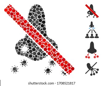Mosaic Forbidden nasal virus spread icon organized from spheric elements in different sizes, positions and proportions.