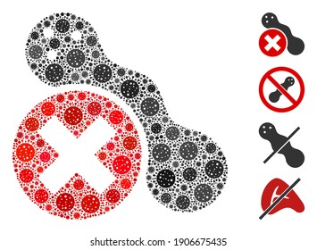 Mosaik verboten Erdnuss aus Grippevirus-Symbolen in verschiedenen Größen und Farbtönen. Vektorpathogenelemente werden zu abstrakten Mosaiken mit verbotener Erdnuss-Ikone zusammengefasst.