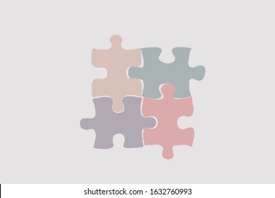 mosaic of four colorful puzzles. Hand drawing style, pastel colors
