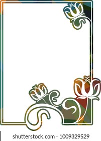 Mosaic frame with abstract flowers silhouettes. Vector clip art