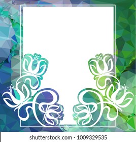 Mosaic frame with abstract flowers silhouettes. Vector clip art