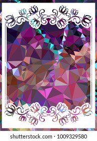 Mosaic frame with abstract flowers silhouettes. Vector clip art