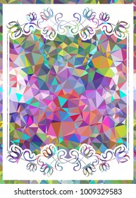 Mosaic frame with abstract flowers silhouettes. Vector clip art