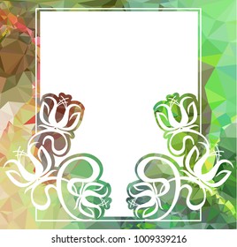 Mosaic frame with abstract flowers silhouettes. Vector clip art