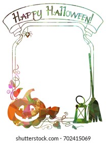 Mosaic frame with Halloween pumpkin and text "Happy Halloween!" Vector clip art.