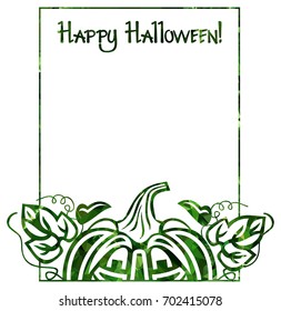 Mosaic frame with Halloween pumpkin and text "Happy Halloween!" Vector clip art.