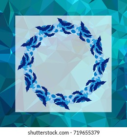 Mosaic frame with silhouettes of flying bats. Original background for greeting cards, invitations, prints. Vector clip art.