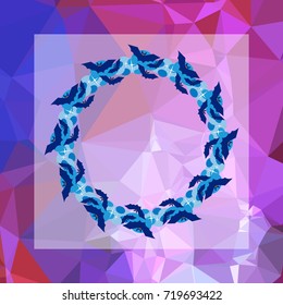 Mosaic frame with silhouettes of flying bats. Original background for greeting cards, invitations, prints. Vector clip art.