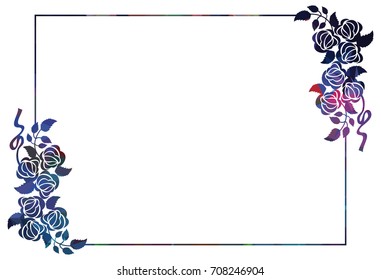 Mosaic frame with stylized roses silhouettes. Vector clip art.