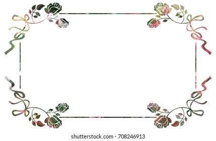 Mosaic frame with stylized roses silhouettes. Vector clip art.