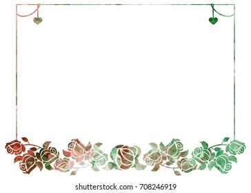 Mosaic frame with stylized roses silhouettes. Vector clip art.