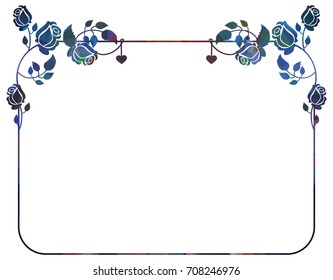 Mosaic frame with stylized roses silhouettes. Vector clip art.