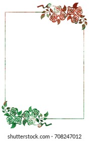 Mosaic frame with stylized roses silhouettes. Vector clip art.
