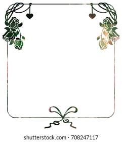 Mosaic frame with stylized roses silhouettes. Vector clip art.