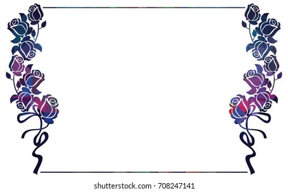 Mosaic frame with stylized roses silhouettes. Vector clip art.
