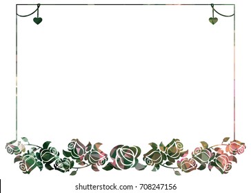 Mosaic frame with stylized roses silhouettes. Vector clip art.