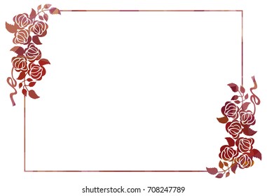 Mosaic frame with stylized roses silhouettes. Vector clip art.