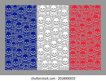 Mosaic France flag designed of piracy elements. Mortal vector rectangle collage France flag designed for fear wallpapers. Designed for political and patriotic collages.