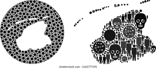 Mosaic Friesland Province map organized from flu virus elements and humans and skull elements. Evil virus Friesland Province map mosaic designed with circle and hole.