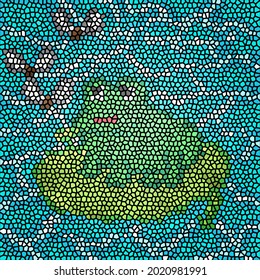 Mosaic frog in a lotus pond. Colored glass. Abstract background.
