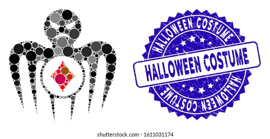 Mosaic gambling spectre monster icon and rubber stamp seal with Halloween Costume phrase. Mosaic vector is designed with gambling spectre monster pictogram and with randomized circle elements.