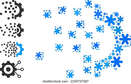 Mosaic gear compilation icon is constructed for winter, New Year, Christmas. Gear compilation icon mosaic is organized with light blue snow. Some bonus icons are added.