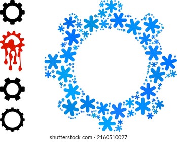 Mosaic gear icon is created for winter, New Year, Christmas. Gear icon mosaic is organized from light blue snow. Some similar icons are added.