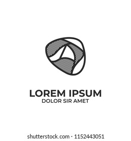 mosaic gem stone logo icon outline line with black hatching shading style