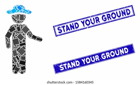 Mosaic gentleman invitation pictogram and rectangle Stand Your Ground watermarks. Flat vector gentleman invitation mosaic pictogram of randomized rotated rectangle items.