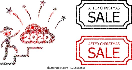 Mosaic gentleman steps to 2020 fireworks organized from covid-2019 items, and grunge After Christmas Sale rectangle seals with notches.