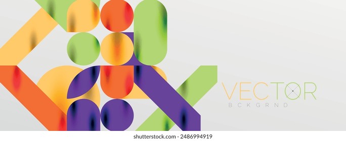 Mosaic geometric elements. Colorful circles, round geometric shapes and lines with shadow 3d effects. Simple forms abstract background for wallpaper, banner, template or landing